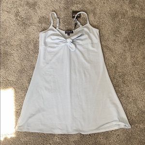 blue and white striped sundress